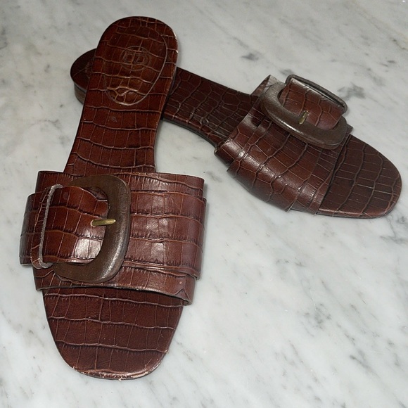 Massimo Dutti Shoes - Massimo Dutti | Crocodile Embossed Leather Slides - sz 7.5